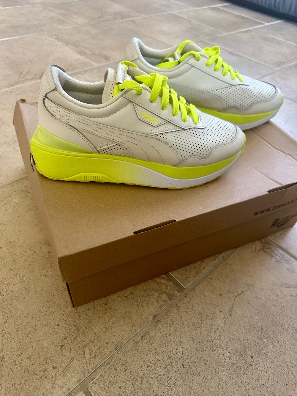 Puma Women’s White Sneakers with Neon Yellow Highlights